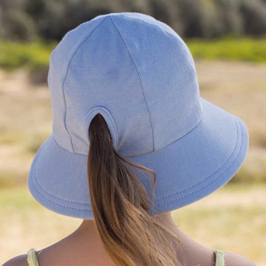 Bedhead Ponytail Bucket Sun Hat With Strap - Chambray 5 Bedhead Ponytail Bucket Sun Hat With Strap - Chambray - Image 3
