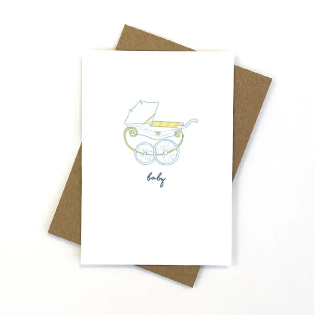 Candle Bark Greeting Card Sketched Pram 3 Candle Bark Greeting Card Sketched Pram