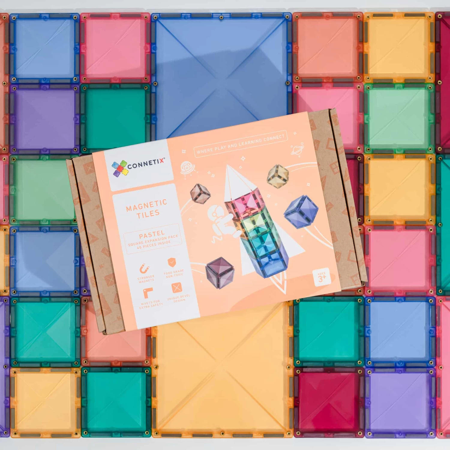 Connetix Tiles 40 Piece Pastel Square Pack 9 Connetix Tiles 40 Piece Pastel Square Pack - Image 7