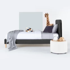 HARLOW Upholstered Bed Ash Grey - Linen Fabric -Kids Toy Shop hipkids harlow double upholstered bed 32226675916934