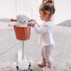 HipKids 3 Wheel Scooter W/ Wicker Basket -Kids Toy Shop hipkids hipkids 3 wheel scooter w wicker basket 30294363242630