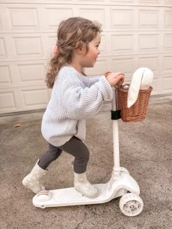 HipKids 3 Wheel Scooter W/ Wicker Basket -Kids Toy Shop hipkids hipkids 3 wheel scooter w wicker basket 33056709083270