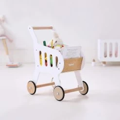 HipKids Wooden Shopping Trolley White -Kids Toy Shop hipkids hipkids wooden shopping trolley white 27938974924934