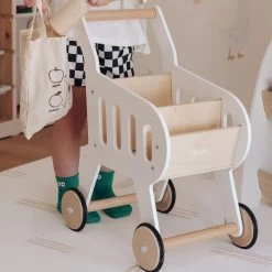 HipKids Wooden Shopping Trolley White -Kids Toy Shop hipkids hipkids wooden shopping trolley white 32065355186310