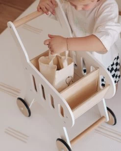 HipKids Wooden Shopping Trolley White -Kids Toy Shop hipkids hipkids wooden shopping trolley white 32065355546758