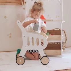 HipKids Wooden Shopping Trolley White -Kids Toy Shop hipkids hipkids wooden shopping trolley white 32065363116166