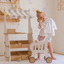 HipKids Wooden Shopping Trolley White -Kids Toy Shop hipkids hipkids wooden shopping trolley white 32065363574918