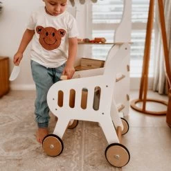 HipKids Wooden Shopping Trolley White -Kids Toy Shop hipkids hipkids wooden shopping trolley white 32065364689030