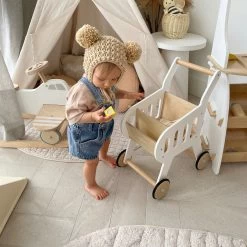 HipKids Wooden Shopping Trolley White -Kids Toy Shop hipkids hipkids wooden shopping trolley white 32065368457350