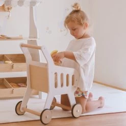 HipKids Wooden Shopping Trolley White -Kids Toy Shop hipkids hipkids wooden shopping trolley white 32065370456198