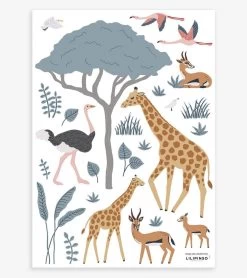 LILIPINSO Wall Decals A3 Savannah Giraffes Gazelles Ostriches